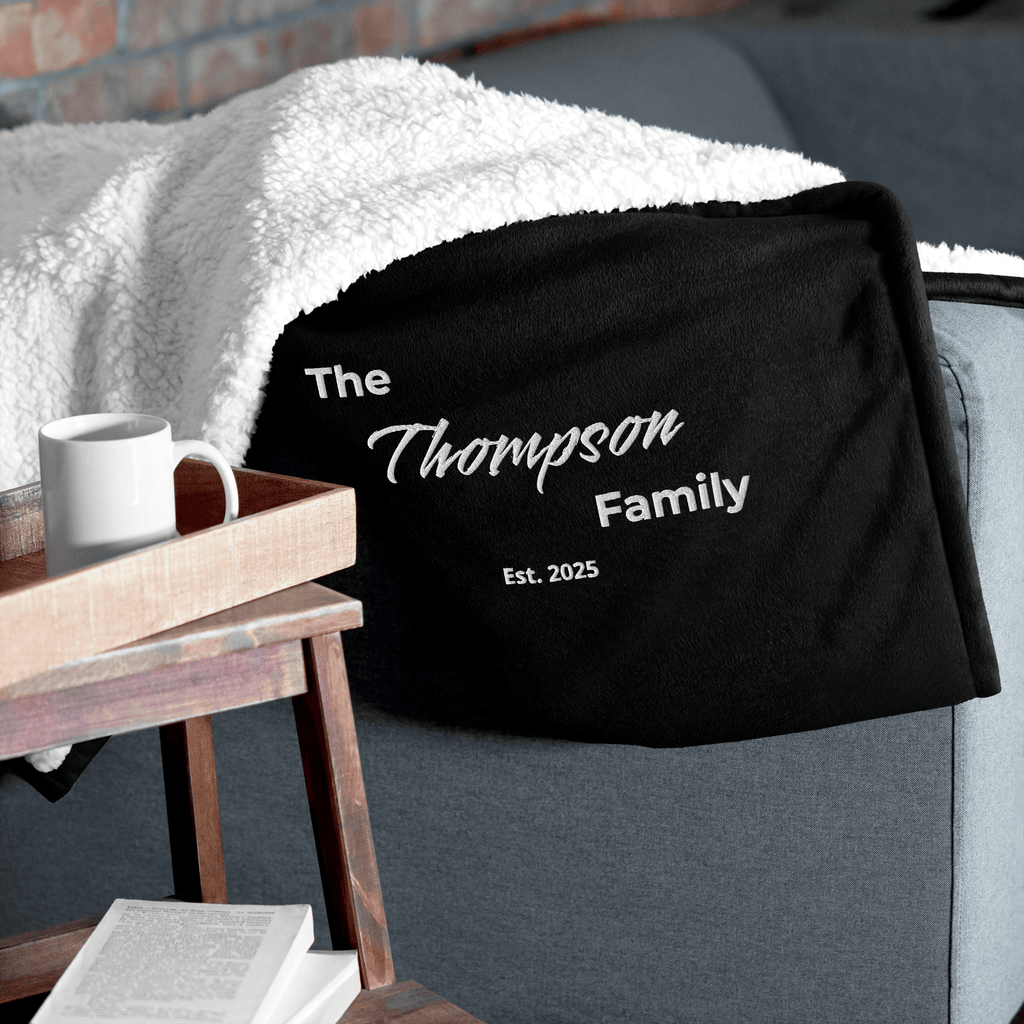 Fully Customizable Embroidered Sherpa Blanket | Personalized Family Name Luxury Gift