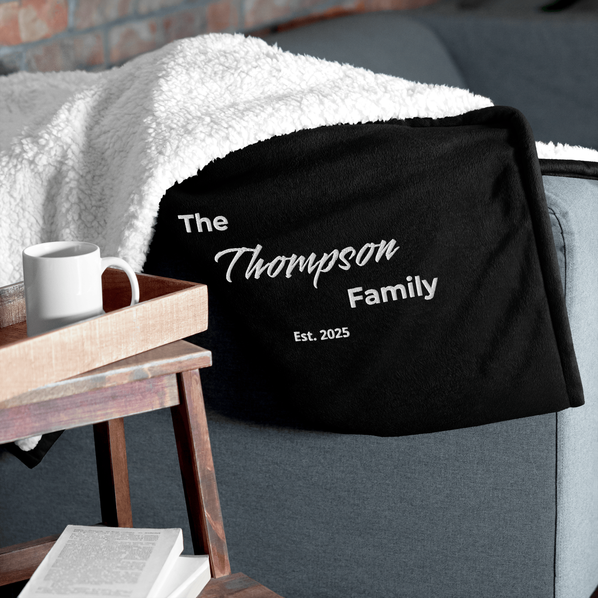 Fully Customizable Embroidered Sherpa Blanket | Personalized Family Name Luxury Gift