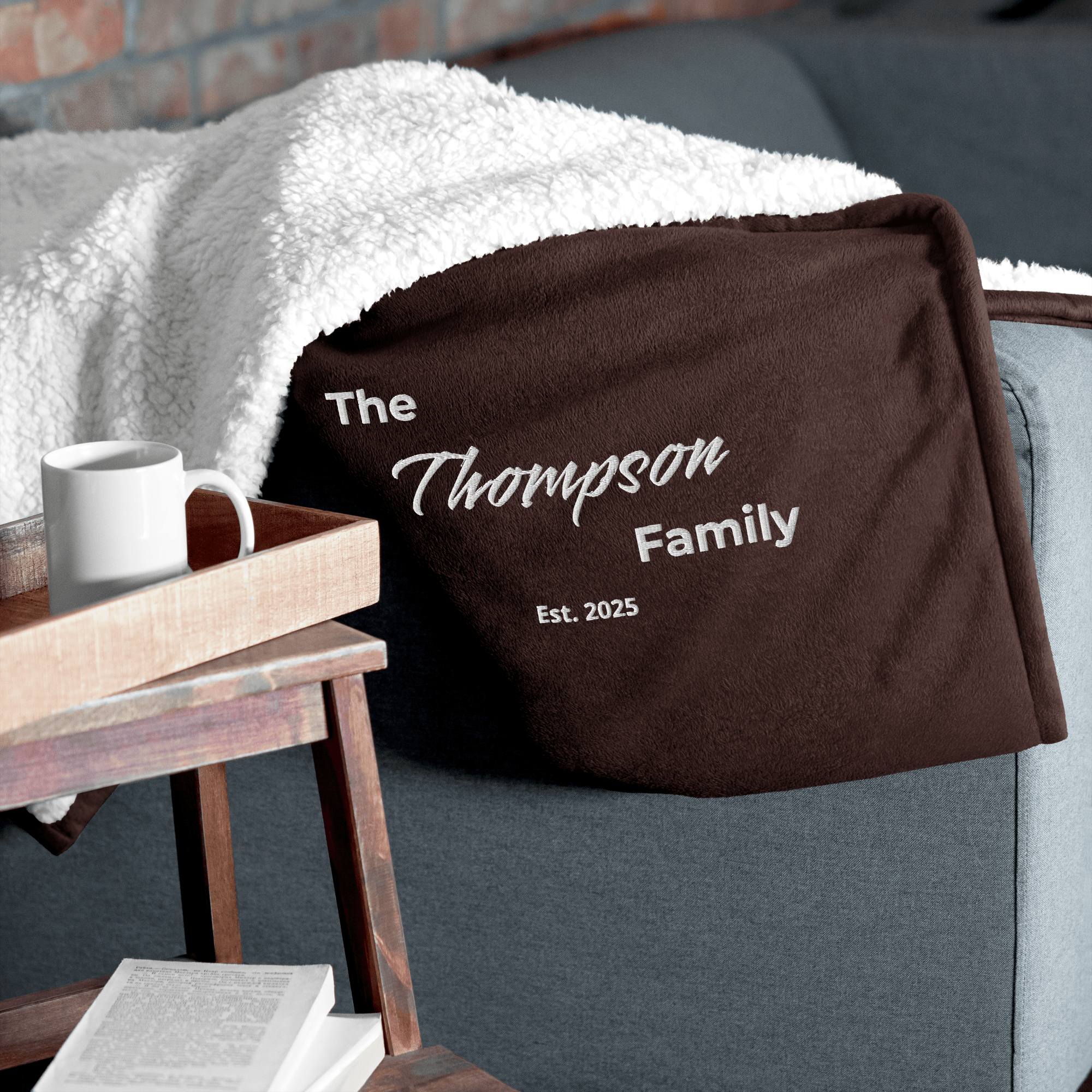 Fully Customizable Embroidered Sherpa Blanket | Personalized Family Name Luxury Gift