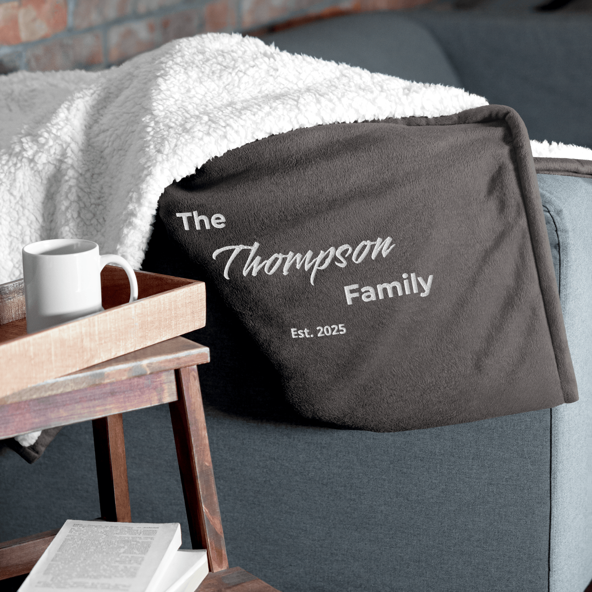 Fully Customizable Embroidered Sherpa Blanket | Personalized Family Name Luxury Gift