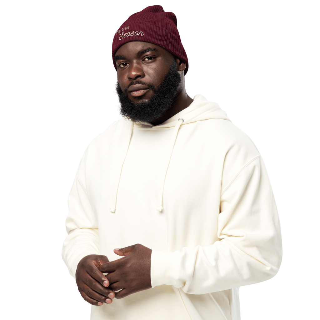 Embroidered Tis the Season | Organic Cotton Ribbed Beanie - Heartland Stitch