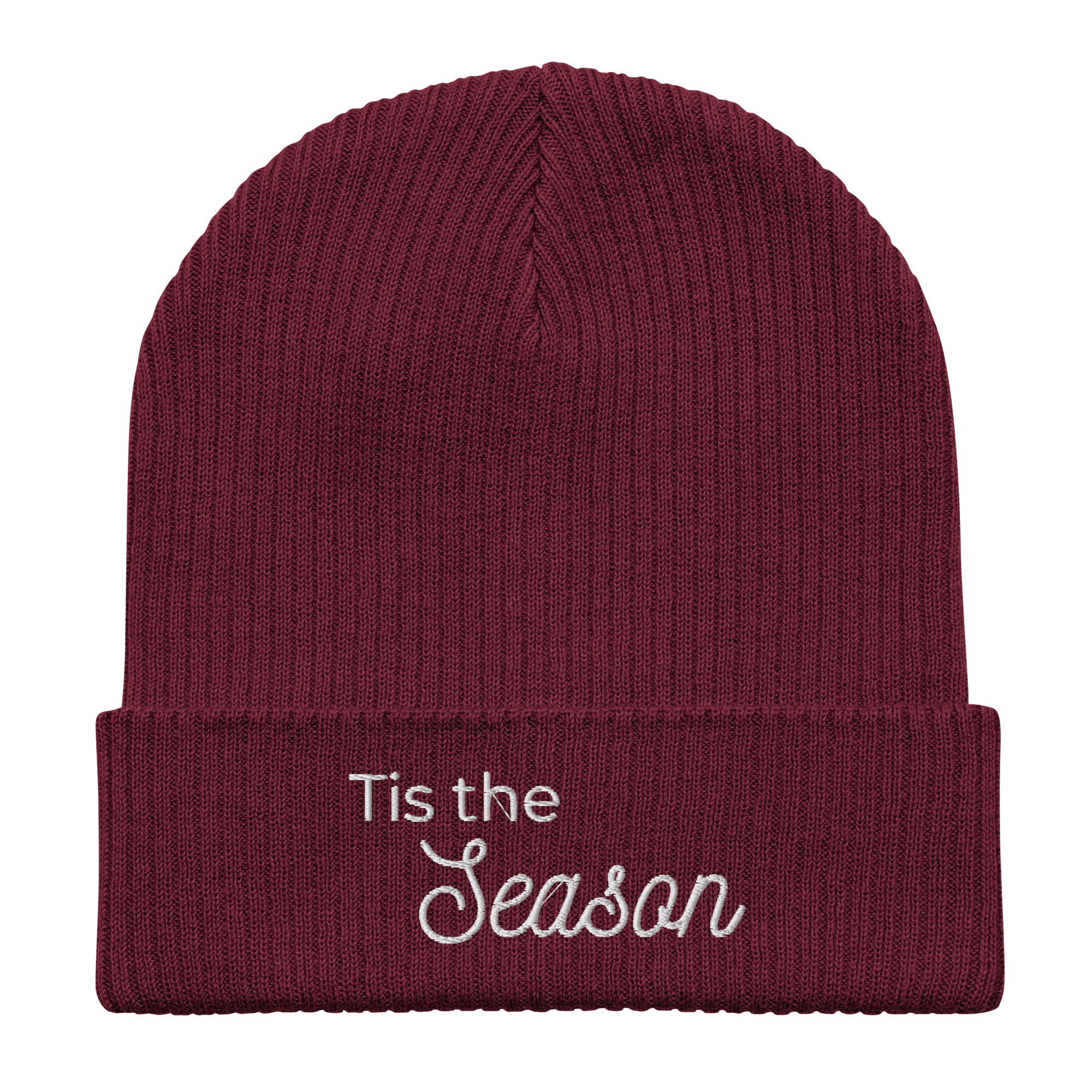 Embroidered Tis the Season | Organic Cotton Ribbed Beanie - Heartland Stitch