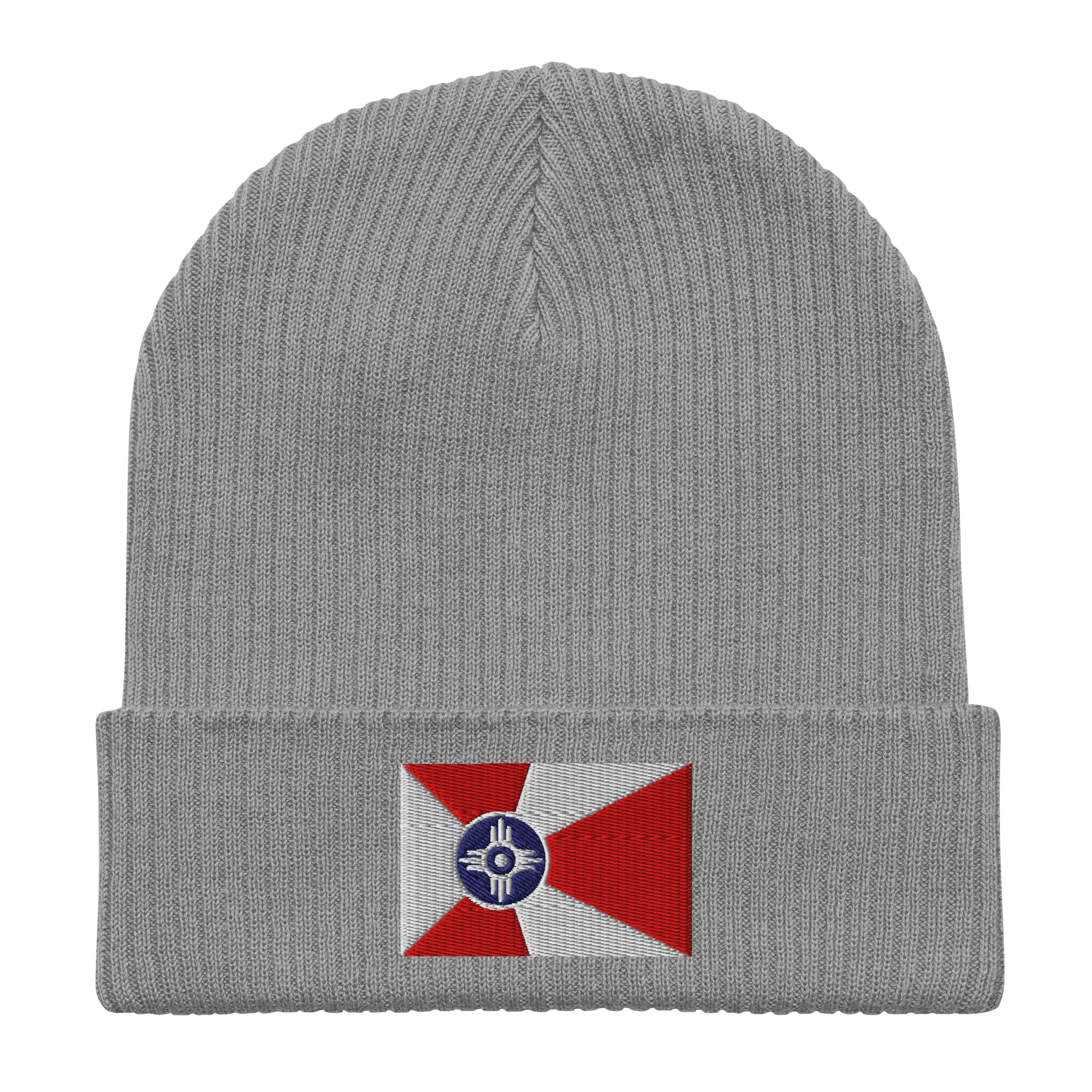 Embroidered Wichita Flag | Organic Cotton Ribbed Beanie - Heartland Stitch