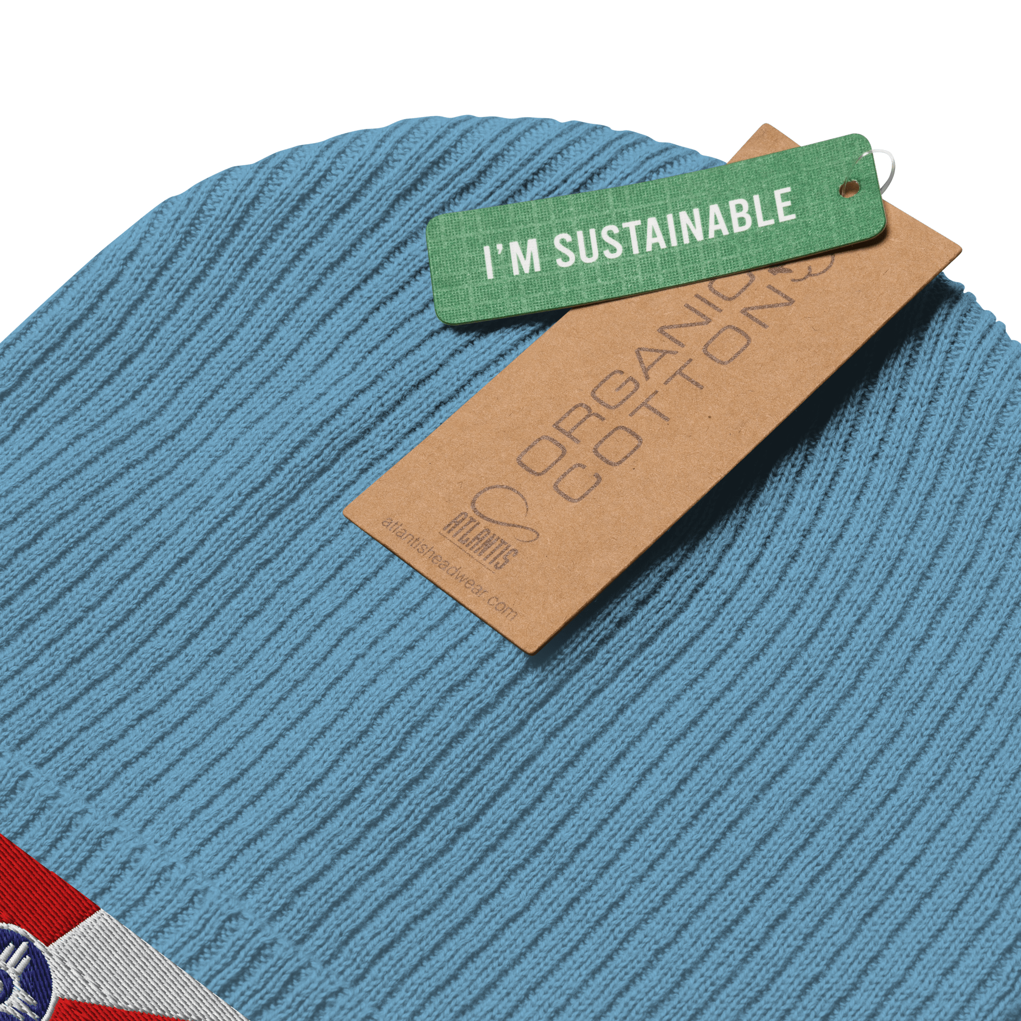 Embroidered Wichita Flag | Organic Cotton Ribbed Beanie - Heartland Stitch