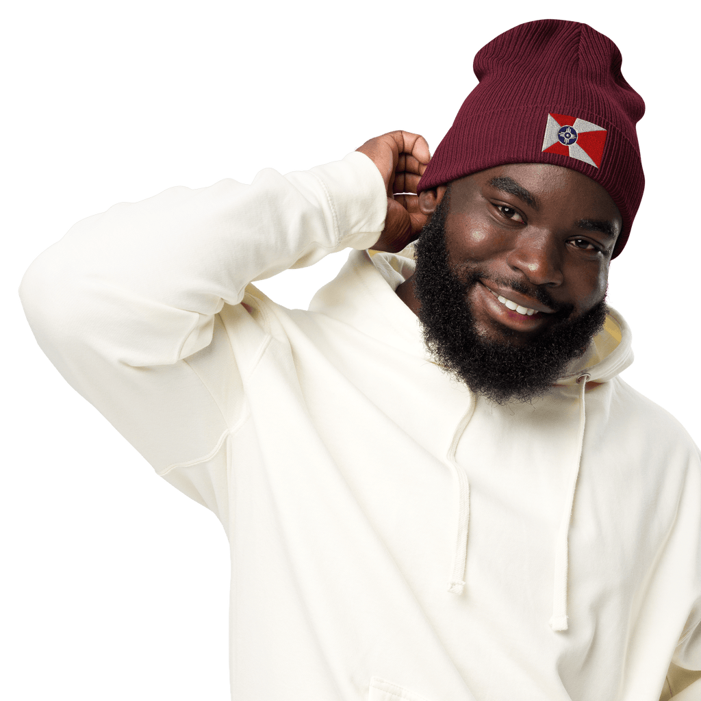 Embroidered Wichita Flag | Organic Cotton Ribbed Beanie - Heartland Stitch