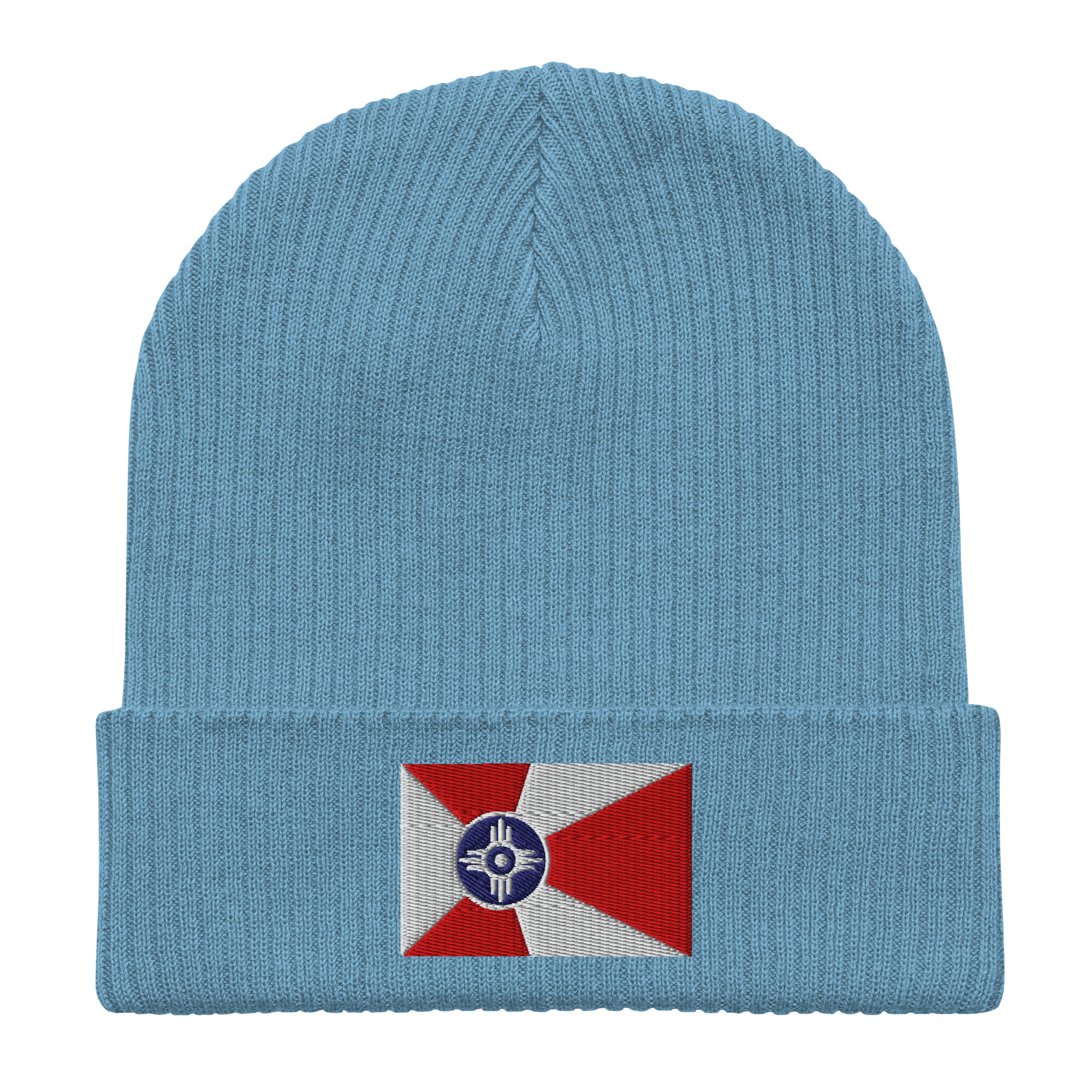 Embroidered Wichita Flag | Organic Cotton Ribbed Beanie - Heartland Stitch