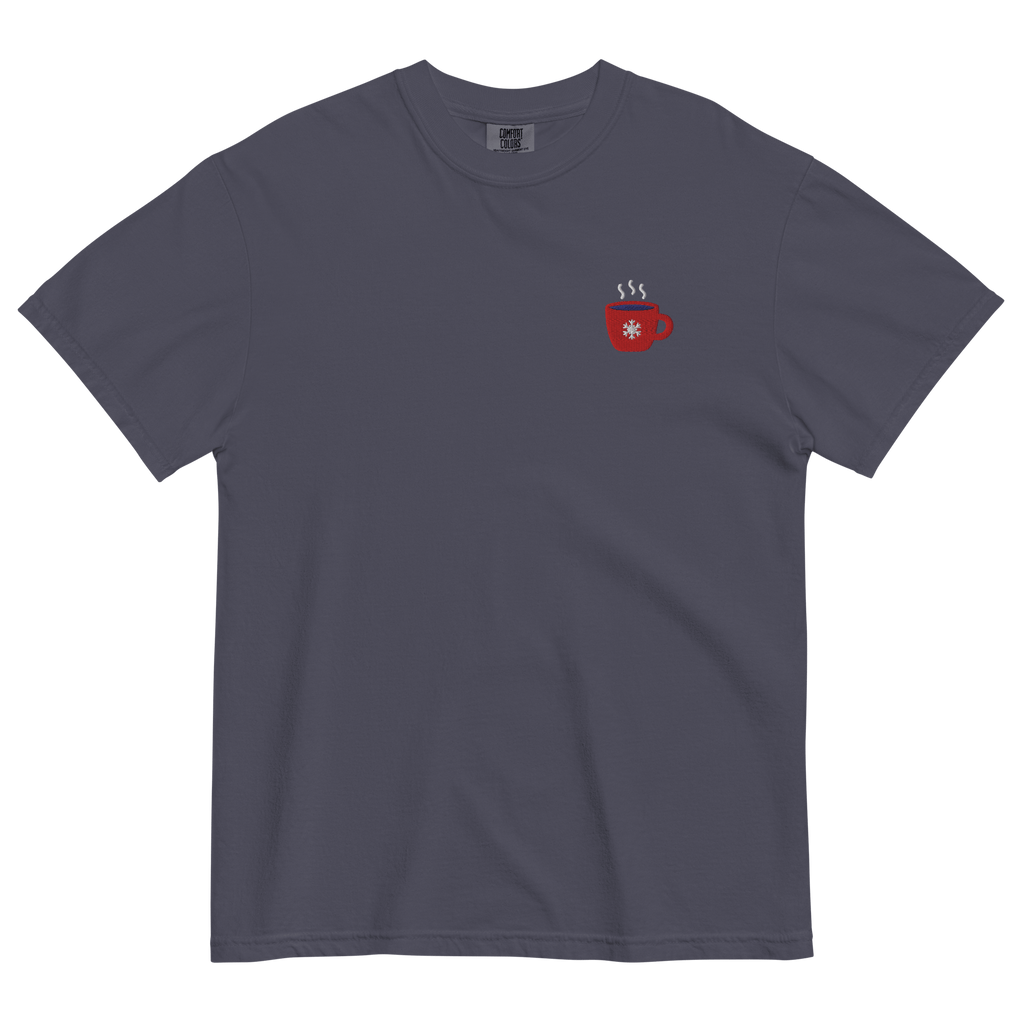 Embroidered Winter Coffee Mug T-Shirt | Snowflake Cup Comfort Colors Tee | Cozy Gift - Heartland Stitch