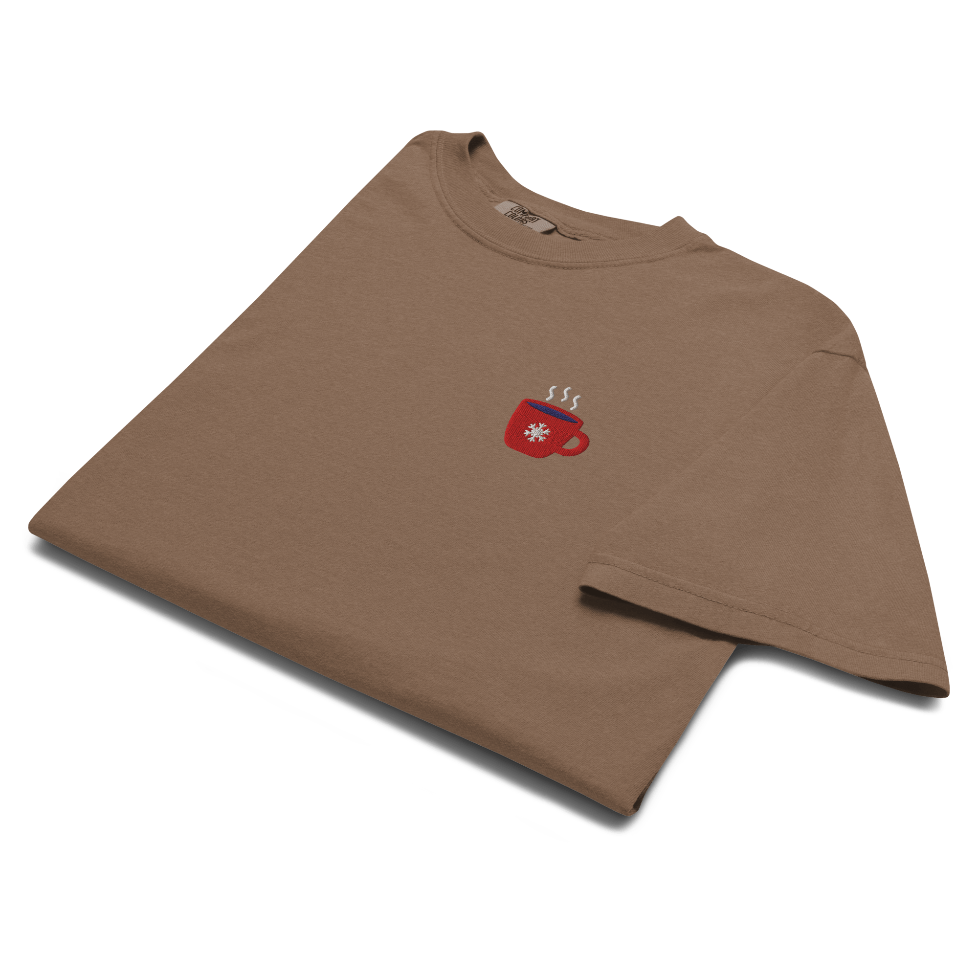 Embroidered Winter Coffee Mug T-Shirt | Snowflake Cup Comfort Colors Tee | Cozy Gift - Heartland Stitch