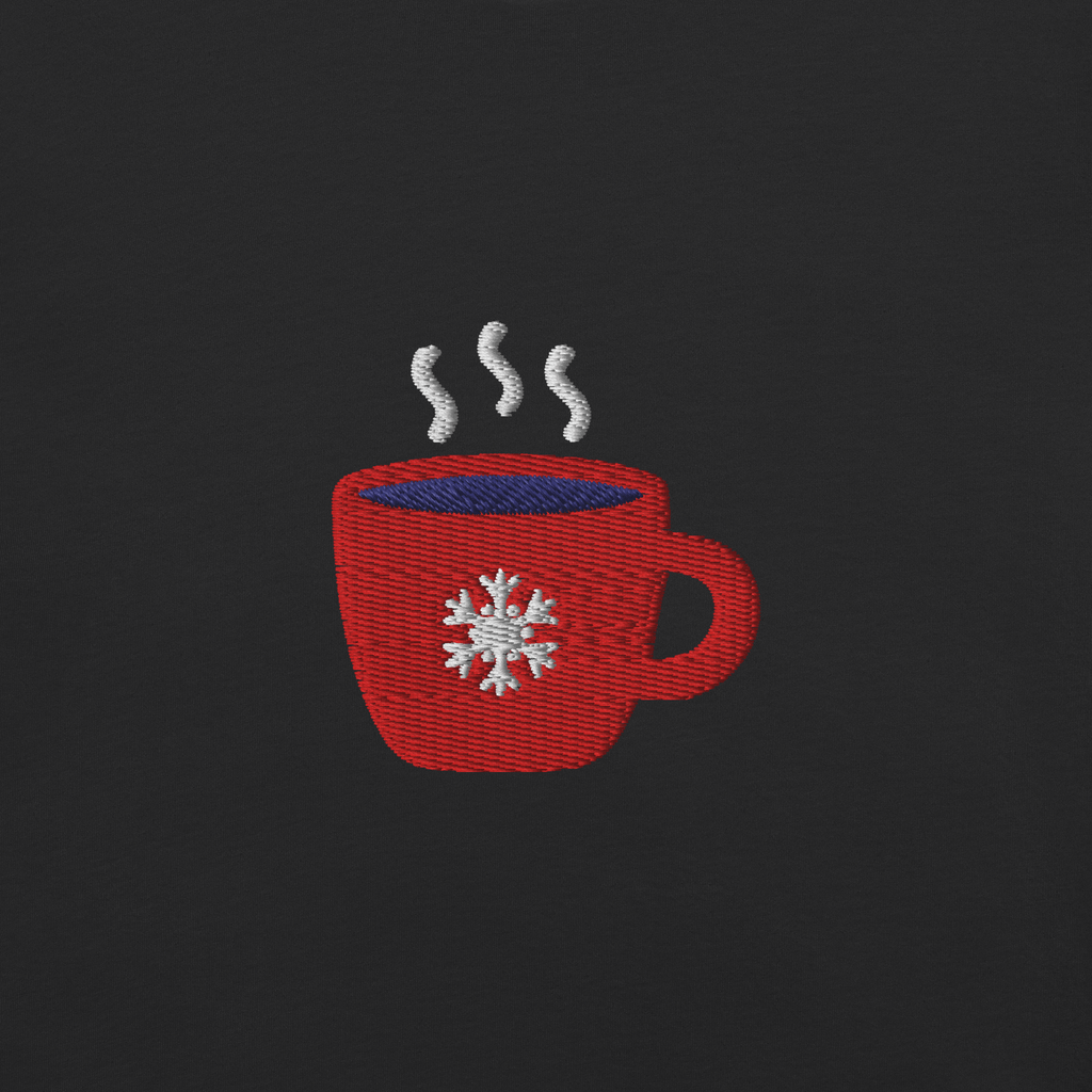 Embroidered Winter Coffee Mug T-Shirt | Snowflake Cup Comfort Colors Tee | Cozy Gift - Heartland Stitch