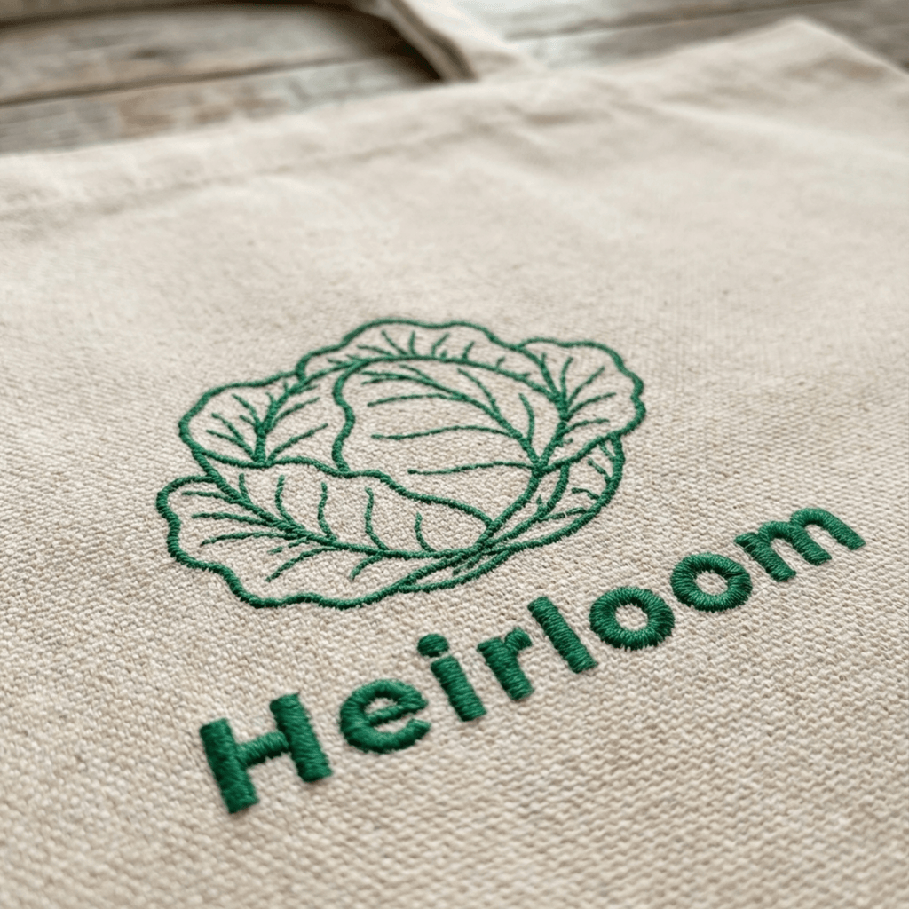 Heirloom Cabbage Embroidered Tote - Organic Cotton Market Bag - Heartland Stitch