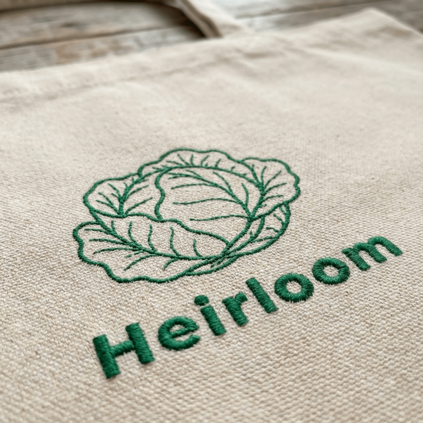 Heirloom Cabbage Embroidered Tote - Organic Cotton Market Bag - Heartland Stitch