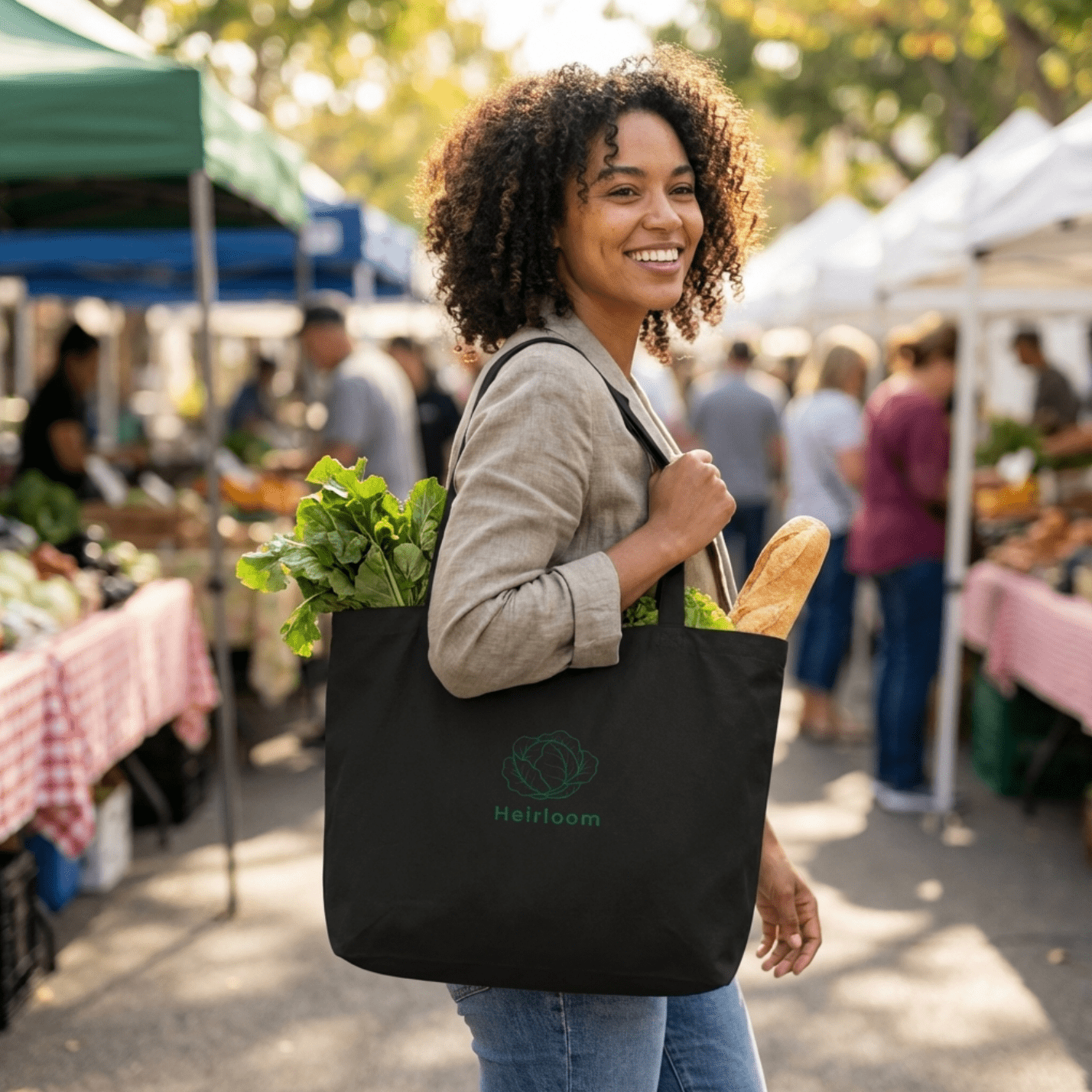 Heirloom Cabbage Embroidered Tote - Organic Cotton Market Bag - Heartland Stitch