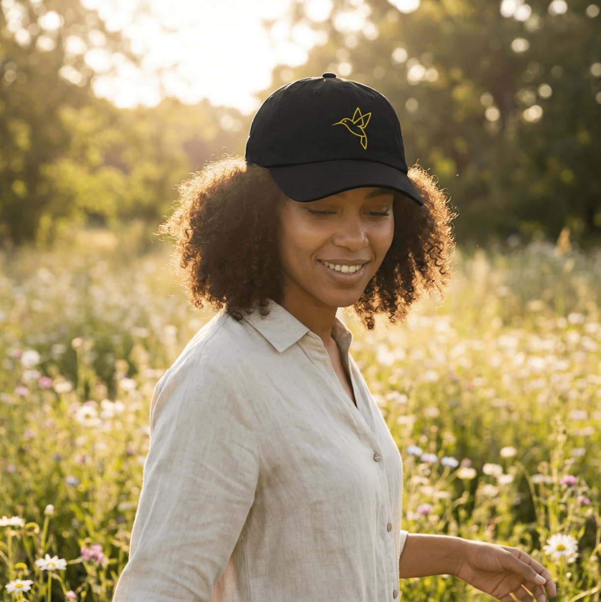 Hummingbird Outline Organic Dad Hat - Heartland Stitch