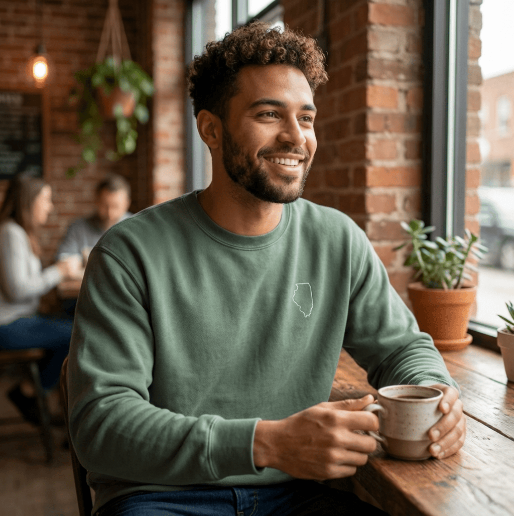 Illinois State Crewneck Sweater | Comfort Colors 1566 | IL - Heartland Stitch