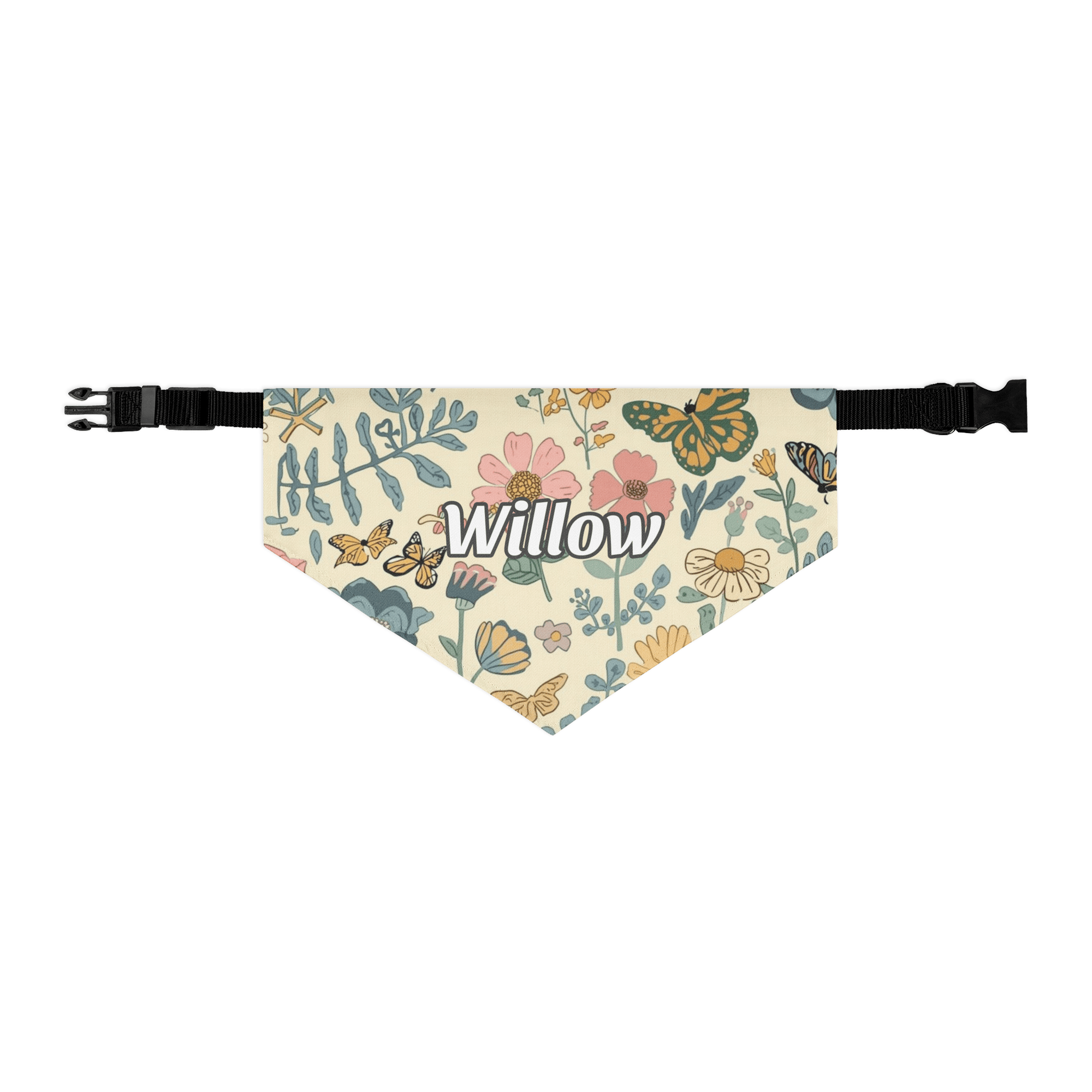Meadow Monarch Personalized Pet Bandana with Built - in Adjustable Collar - Heartland Stitch
