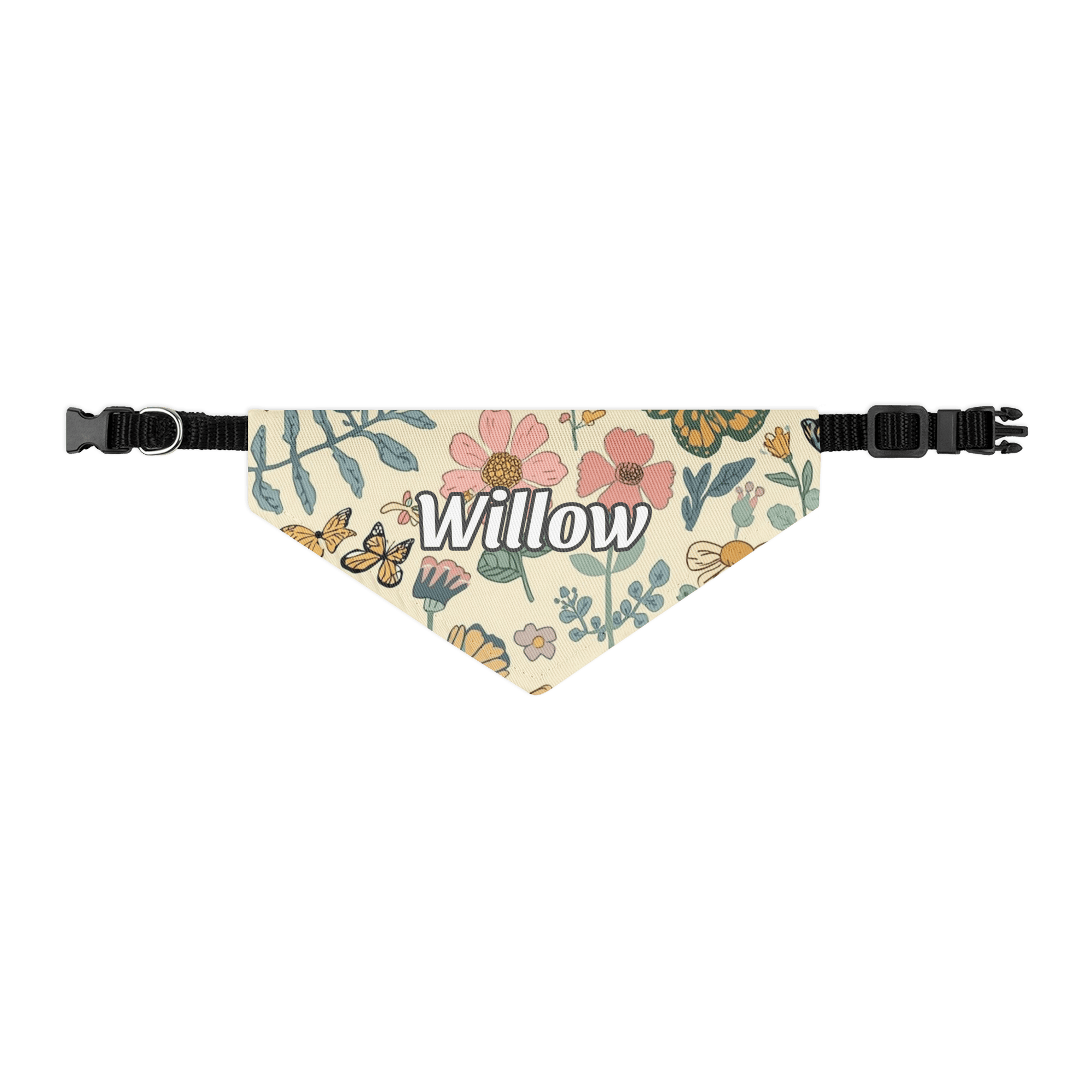 Meadow Monarch Personalized Pet Bandana with Built - in Adjustable Collar - Heartland Stitch