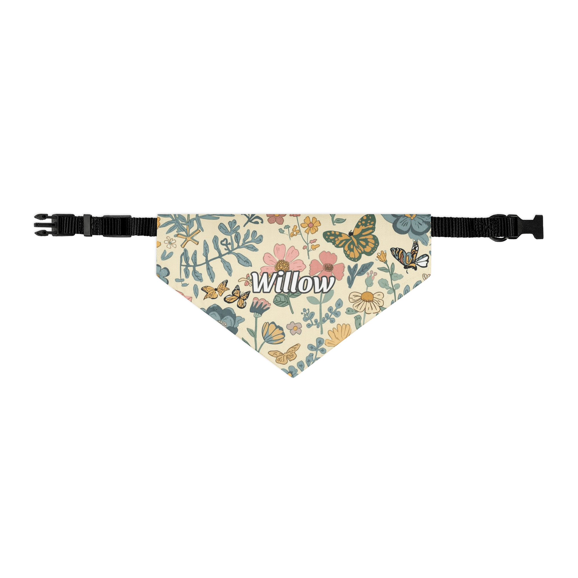 Meadow Monarch Personalized Pet Bandana with Built - in Adjustable Collar - Heartland Stitch