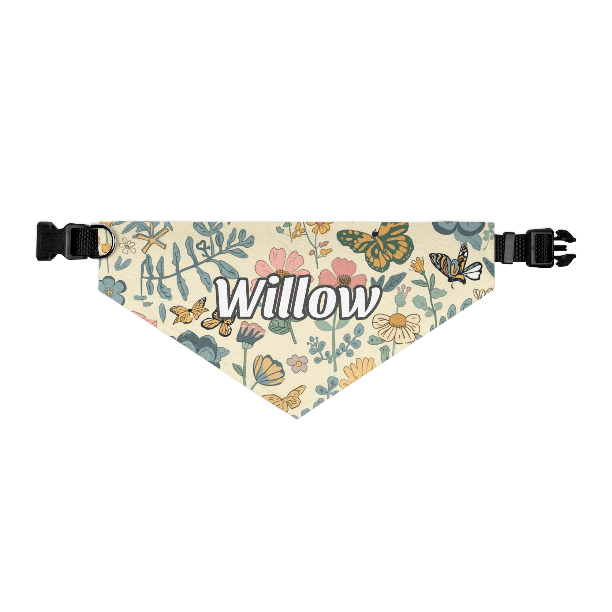 Meadow Monarch Personalized Pet Bandana with Built - in Adjustable Collar - Heartland Stitch