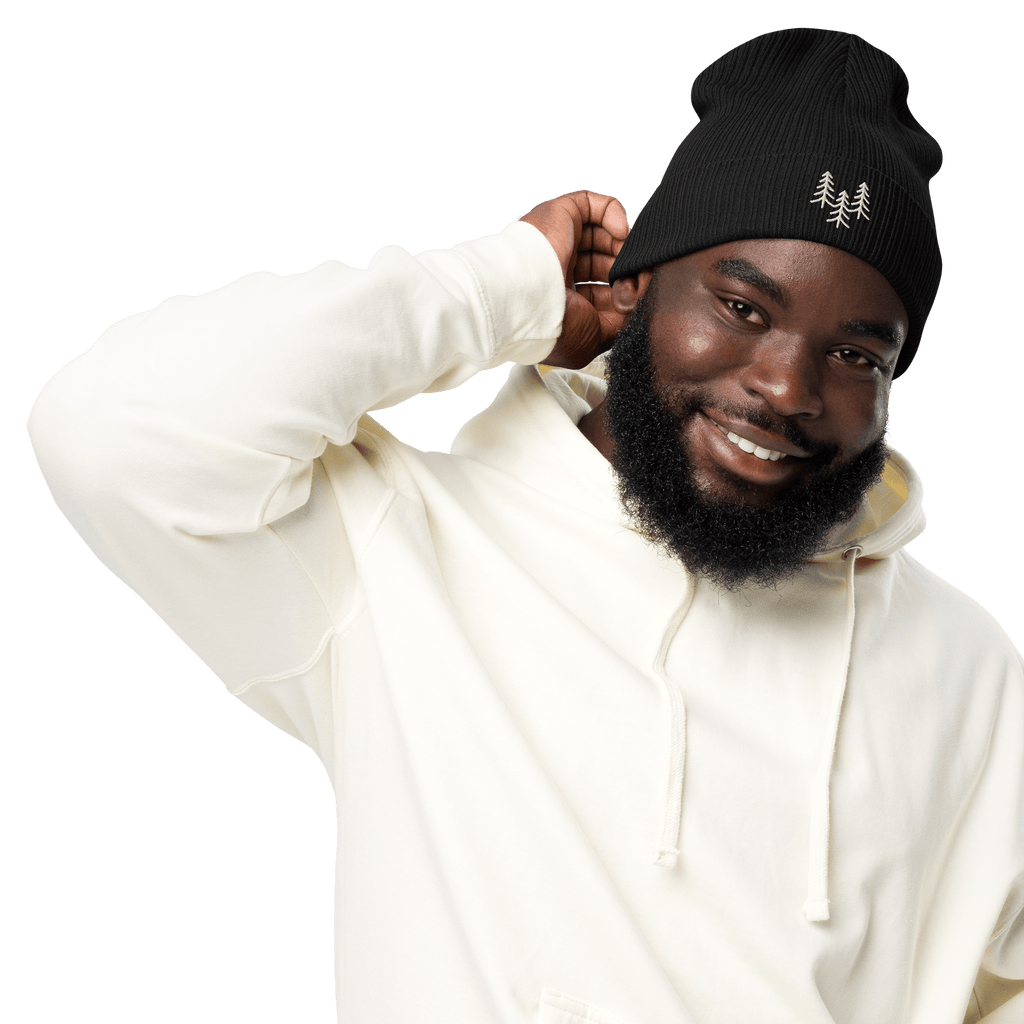 Organic Cotton Beanie | Embroidered Pine Tree Trio | Sustainable Winter Hat - Heartland Stitch