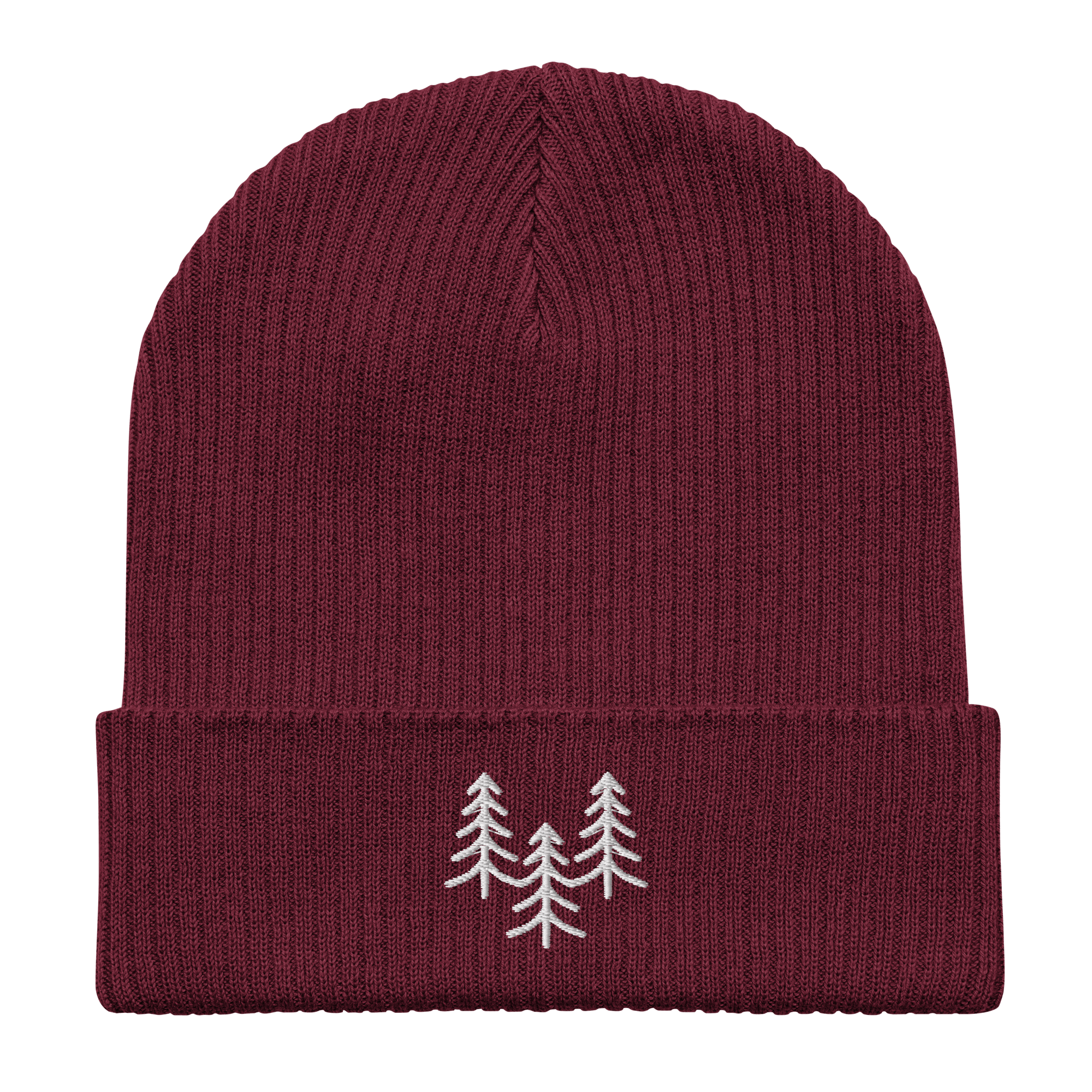 Organic Cotton Beanie | Embroidered Pine Tree Trio | Sustainable Winter Hat - Heartland Stitch