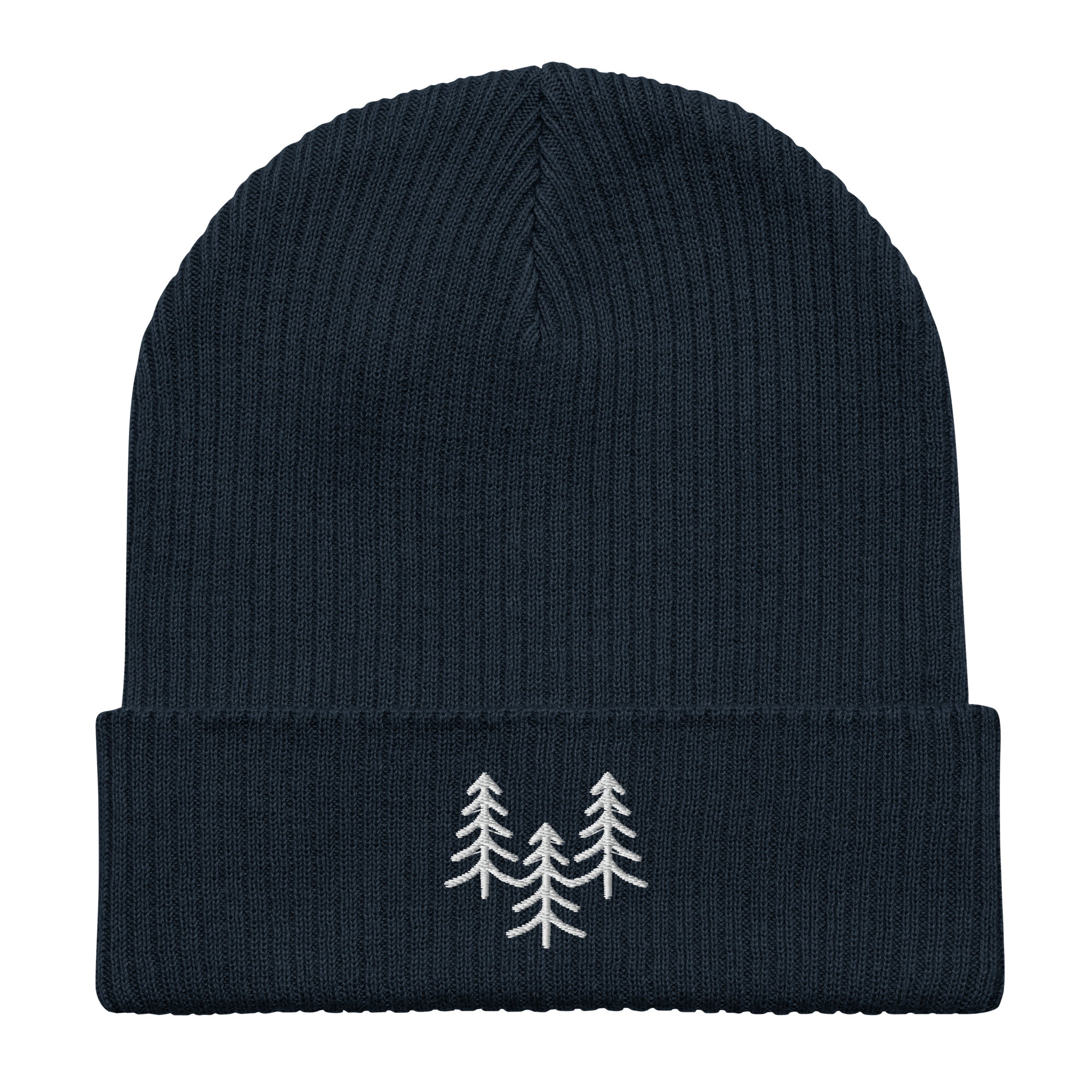 Organic Cotton Beanie | Embroidered Pine Tree Trio | Sustainable Winter Hat - Heartland Stitch