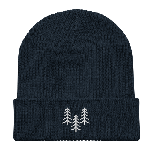 Organic Cotton Beanie | Embroidered Pine Tree Trio | Sustainable Winter Hat - Heartland Stitch