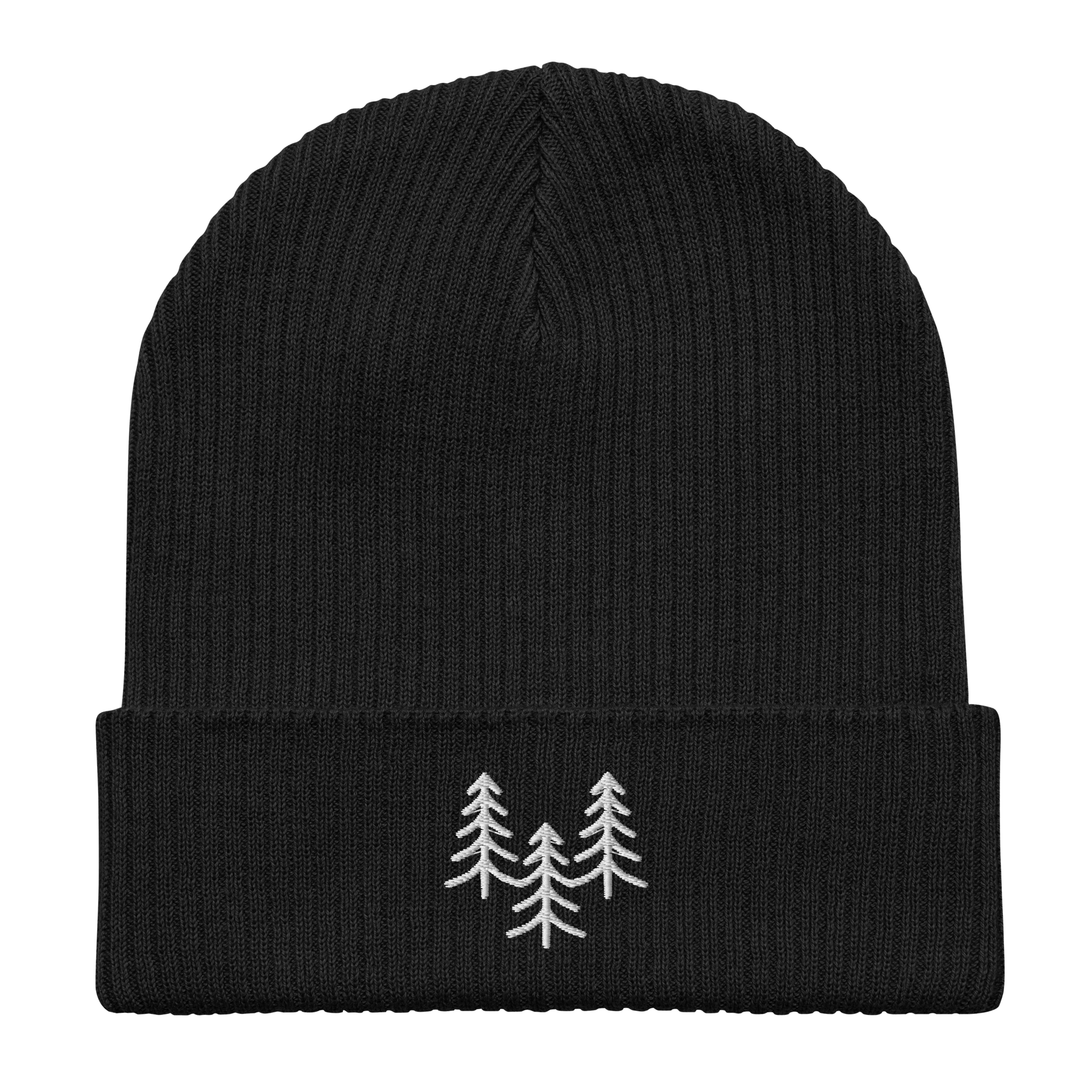 Organic Cotton Beanie | Embroidered Pine Tree Trio | Sustainable Winter Hat - Heartland Stitch