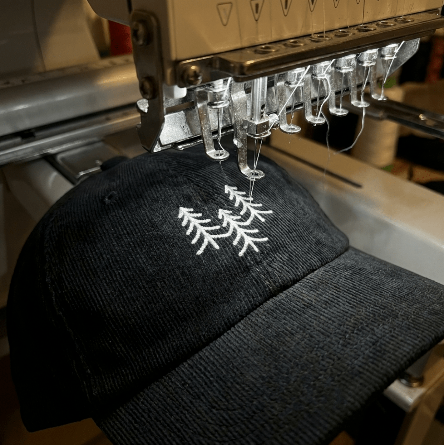 Vintage Corduroy Cap | Embroidered Pine Tree Trio - Heartland Stitch