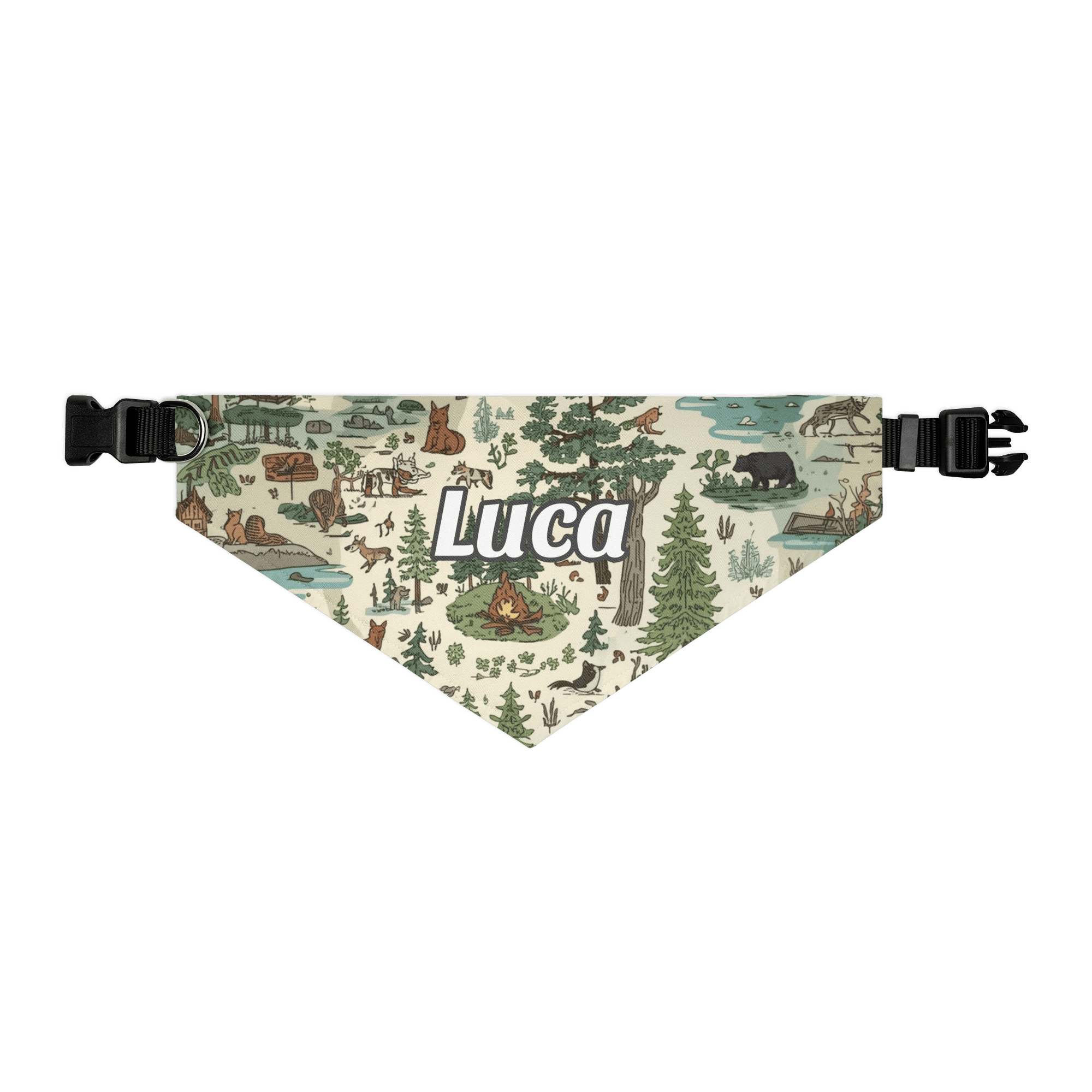 Wilderness Wayfarer Personalized Pet Bandana with Built - in Adjustable Collar - Heartland Stitch