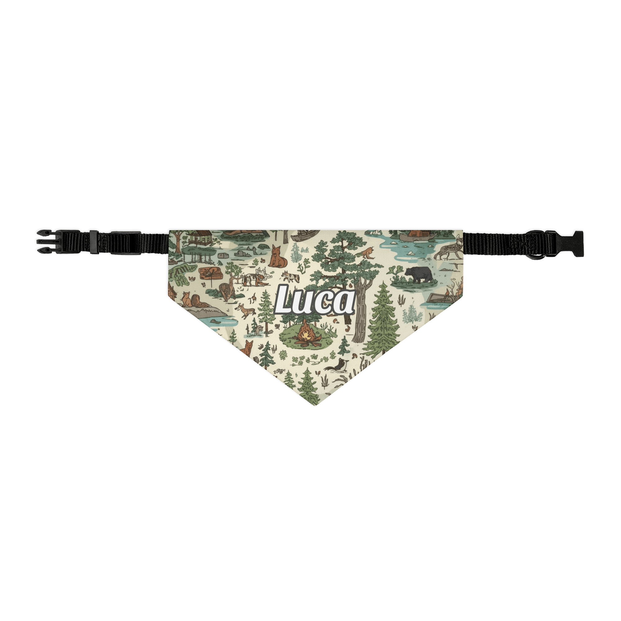 Wilderness Wayfarer Personalized Pet Bandana with Built - in Adjustable Collar - Heartland Stitch